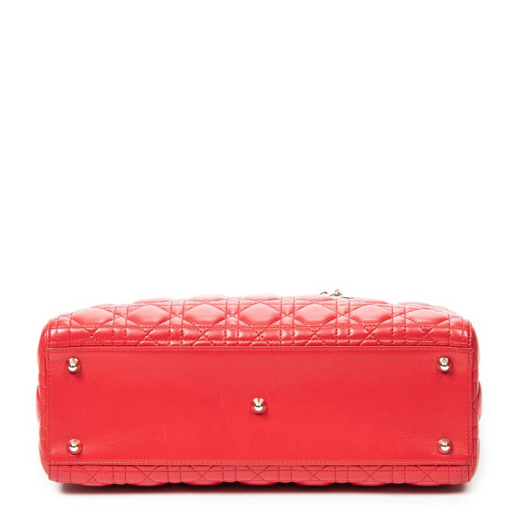 Bolso de hombro grande Lady Dior Zip de piel de cordero Cannage roja