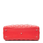 Bolso de hombro grande Lady Dior Zip de piel de cordero Cannage roja