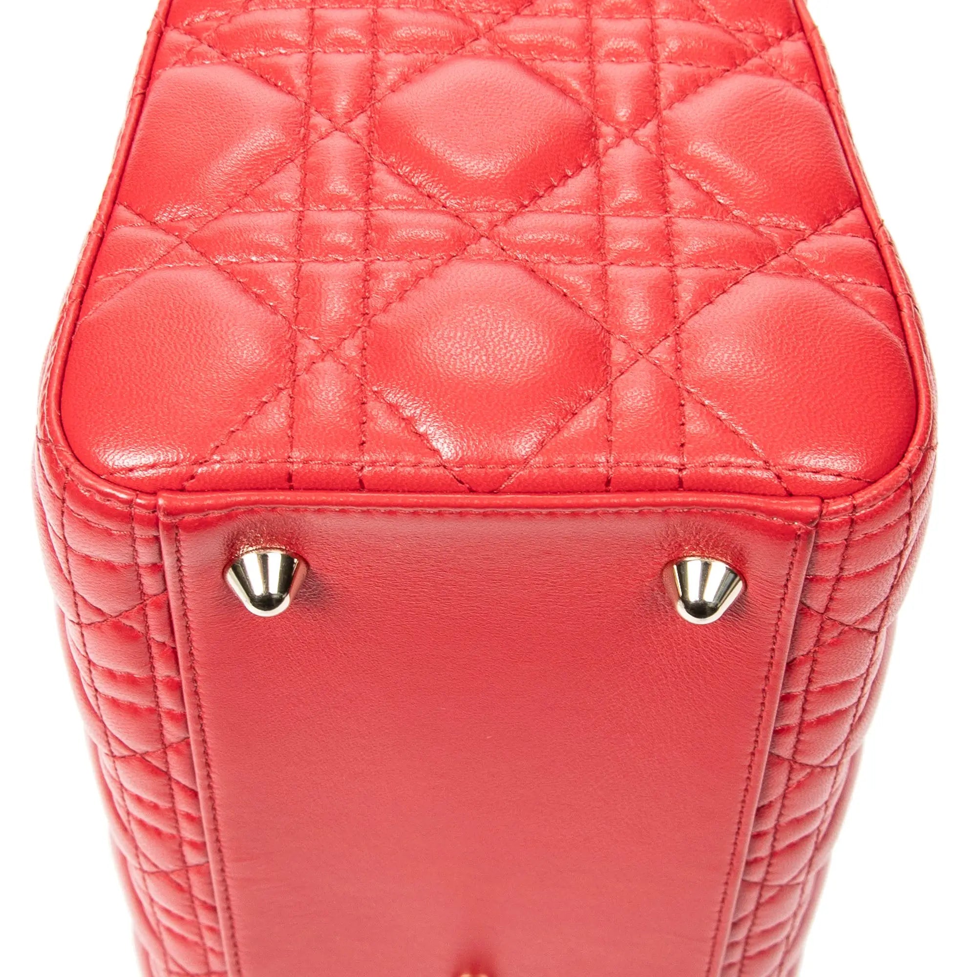 Bolso de hombro grande Lady Dior Zip de piel de cordero Cannage roja