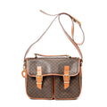 Shoulder Bag Buckle Flap Satchel Brown Macadam Coated Canvas