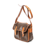 Shoulder Bag Buckle Flap Satchel Brown Macadam Coated Canvas