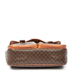 Shoulder Bag Buckle Flap Satchel Brown Macadam Coated Canvas