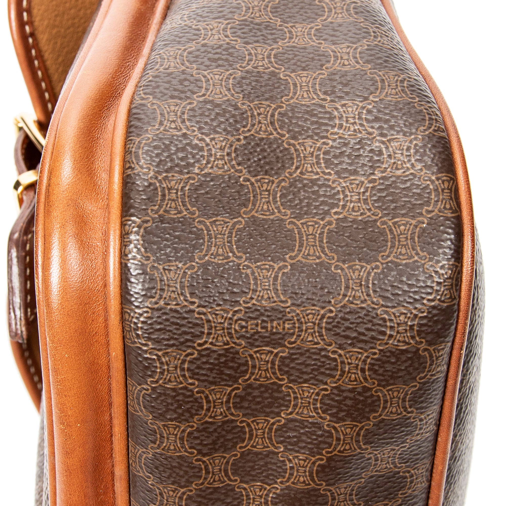 Shoulder Bag Buckle Flap Satchel Brown Macadam Coated Canvas