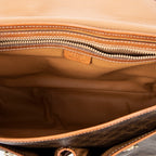 Shoulder Bag Buckle Flap Satchel Brown Macadam Coated Canvas