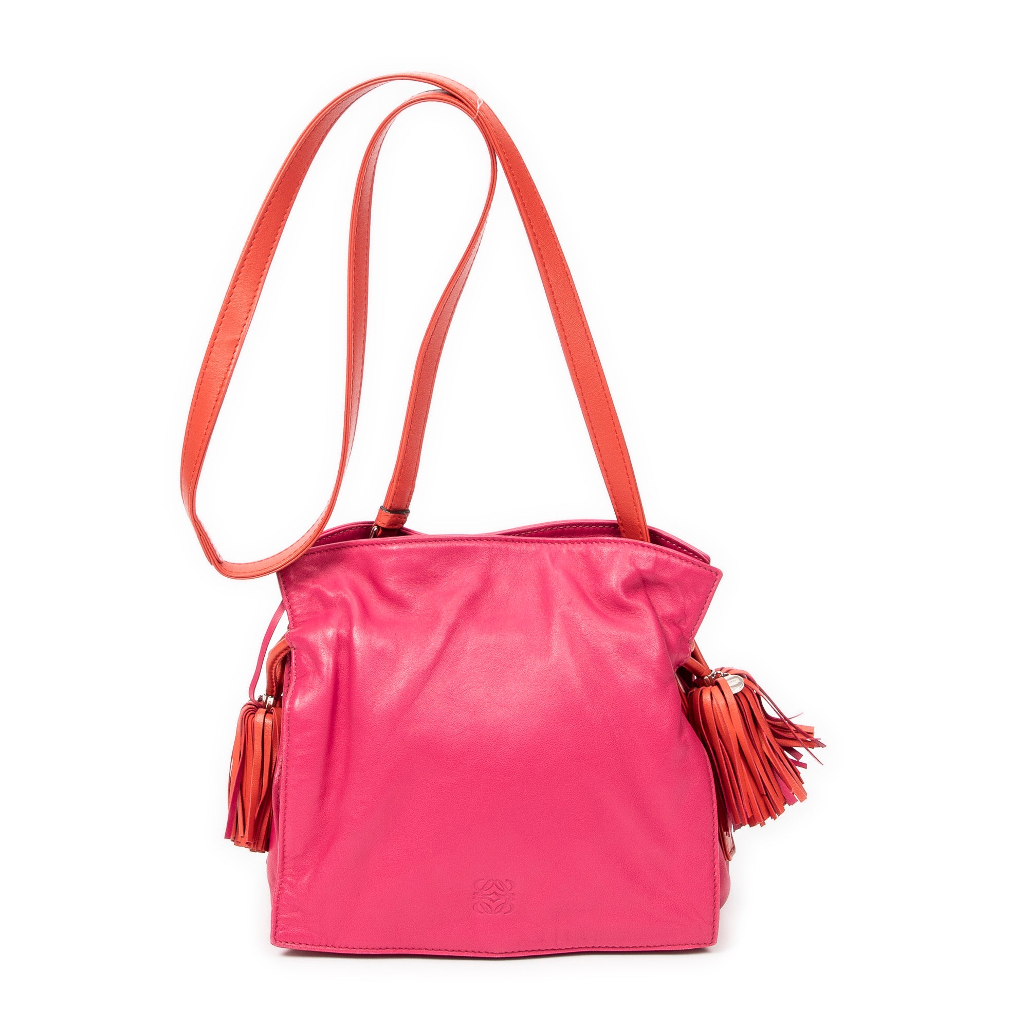 Shoulder Bag Bicolor Tassel Flamenco Pink Smooth Calfskin Leather