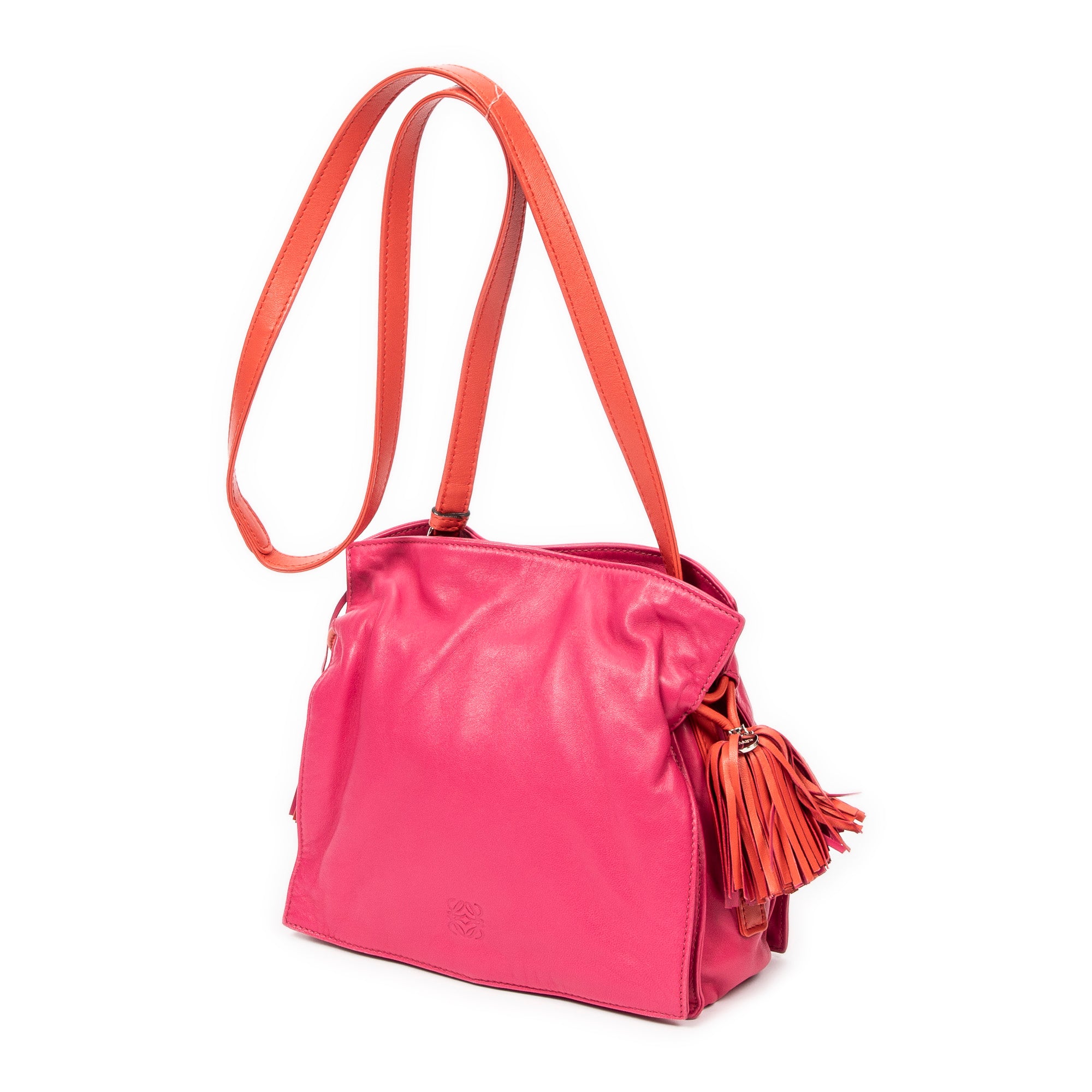 Shoulder Bag Bicolor Tassel Flamenco Pink Smooth Calfskin Leather