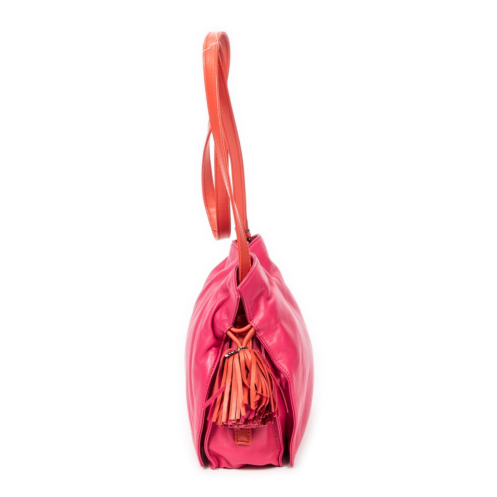 Shoulder Bag Bicolor Tassel Flamenco Pink Smooth Calfskin Leather
