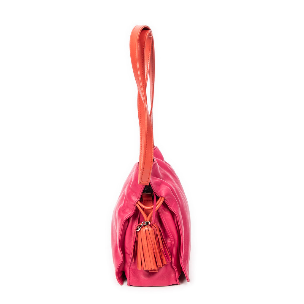 Shoulder Bag Bicolor Tassel Flamenco Pink Smooth Calfskin Leather