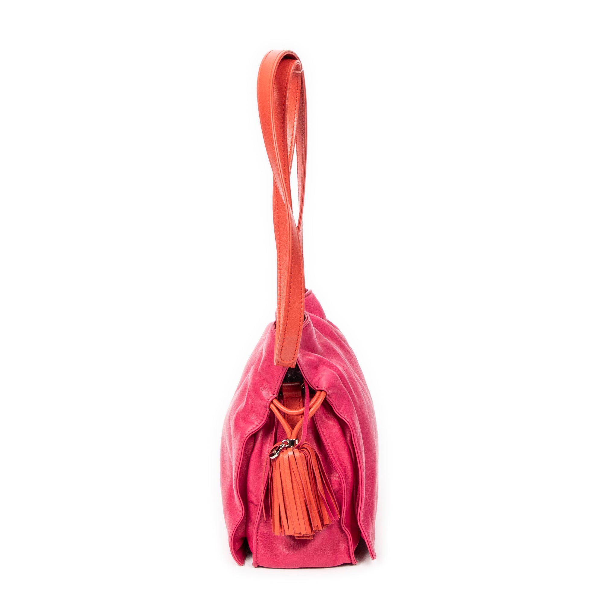 Shoulder Bag Bicolor Tassel Flamenco Pink Smooth Calfskin Leather