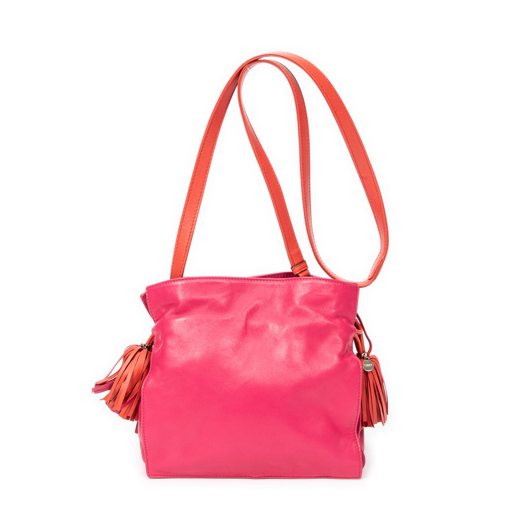 Shoulder Bag Bicolor Tassel Flamenco Pink Smooth Calfskin Leather