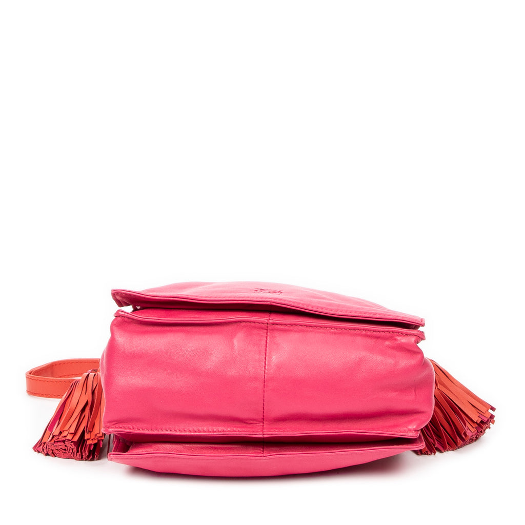 Shoulder Bag Bicolor Tassel Flamenco Pink Smooth Calfskin Leather