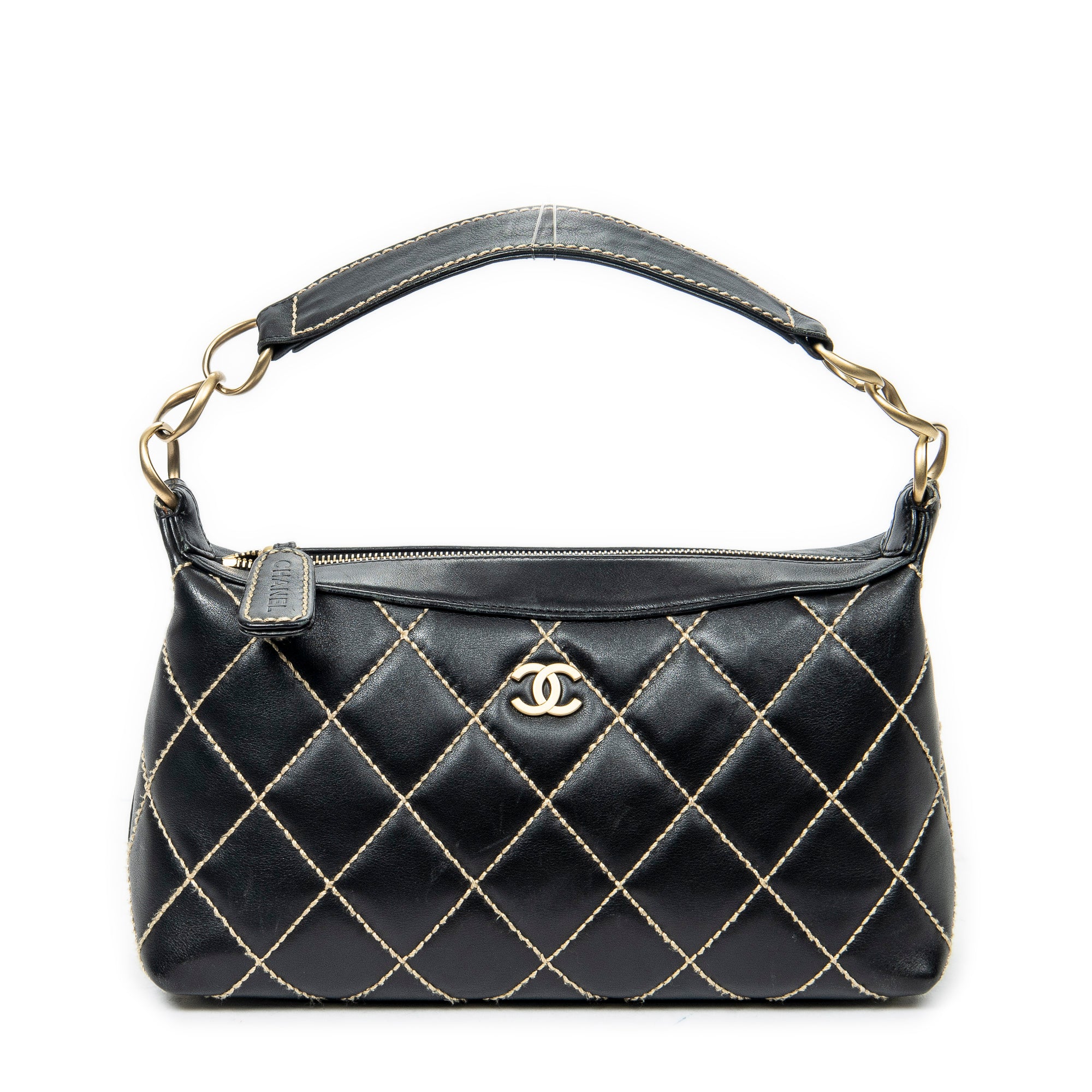 Shoulder Bag Surpique CC Hobo Black Wild Stitch Lambskin Leather