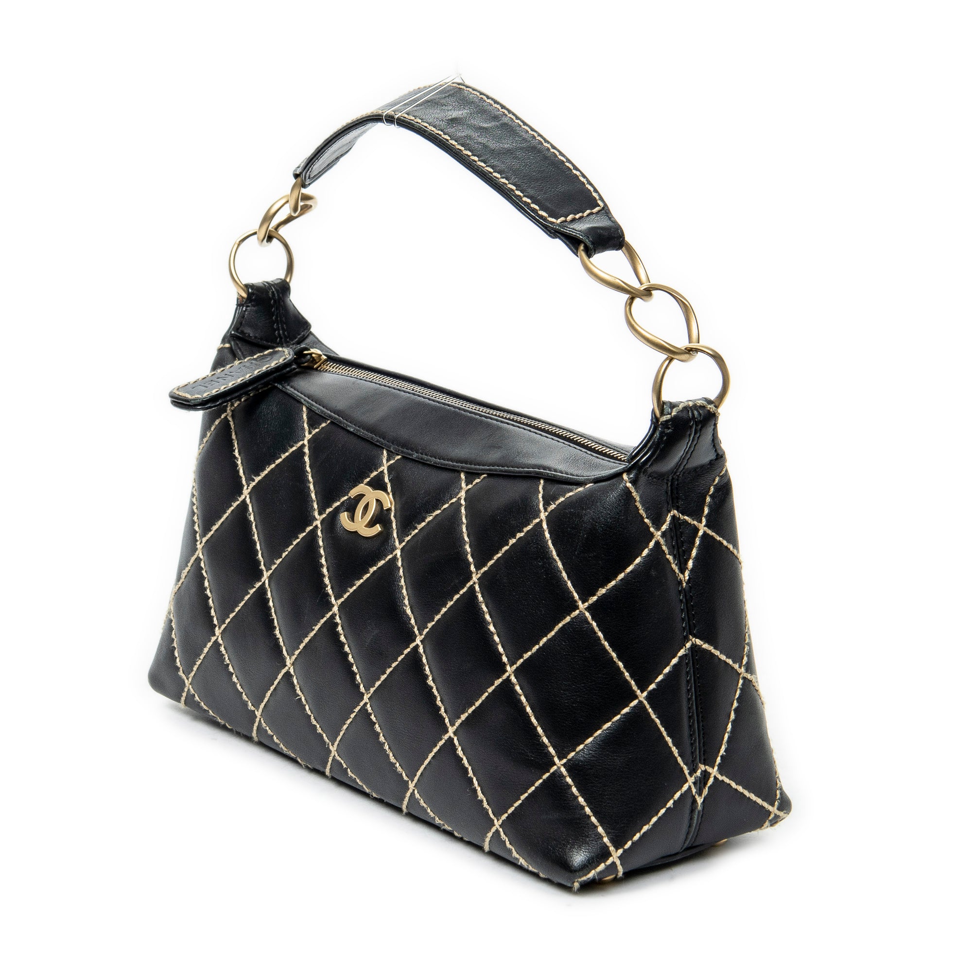 Shoulder Bag Surpique CC Hobo Black Wild Stitch Lambskin Leather