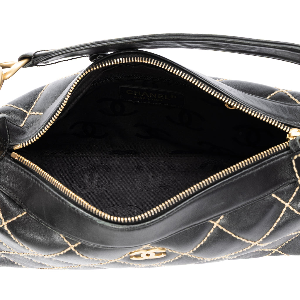 Shoulder Bag Surpique CC Hobo Black Wild Stitch Lambskin Leather