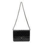 Shoulder Bag Vintage Push Lock Straight Flap Black Quilted Lambskin Leather