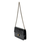 Shoulder Bag Vintage Push Lock Straight Flap Black Quilted Lambskin Leather
