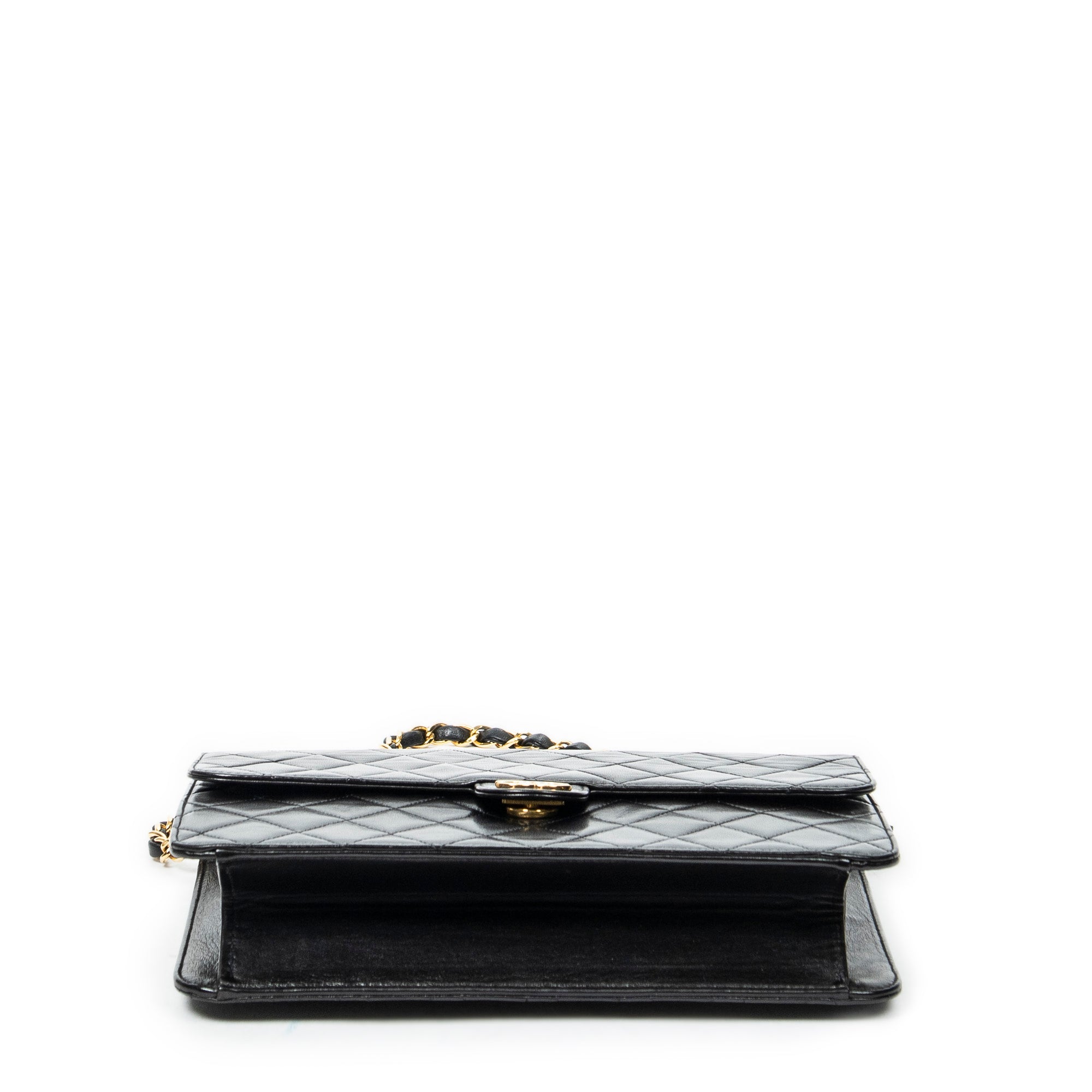 Shoulder Bag Vintage Push Lock Straight Flap Black Quilted Lambskin Leather