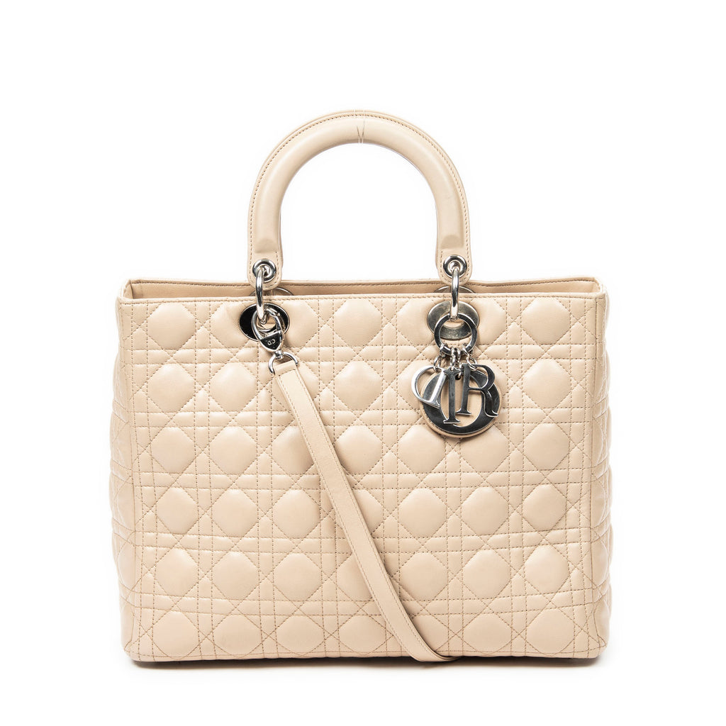 Shoulder Bag Large Lady Dior Zip Beige Cannage Lambskin Leather