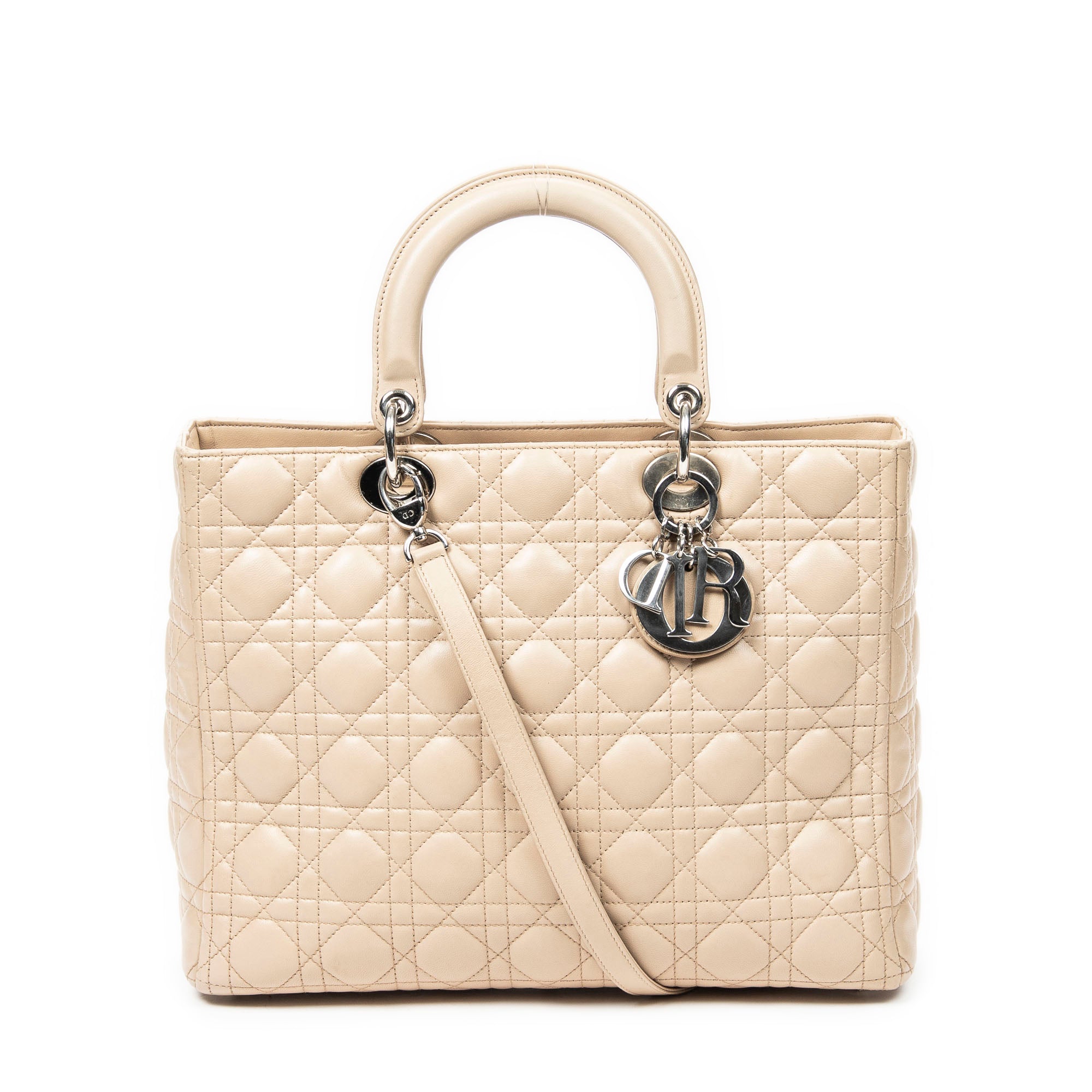 Shoulder Bag Large Lady Dior Zip Beige Cannage Lambskin Leather