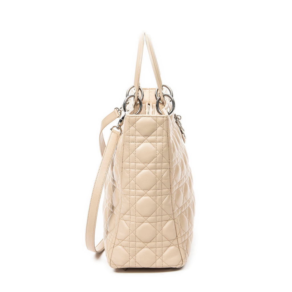 Shoulder Bag Large Lady Dior Zip Beige Cannage Lambskin Leather