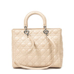 Shoulder Bag Large Lady Dior Zip Beige Cannage Lambskin Leather