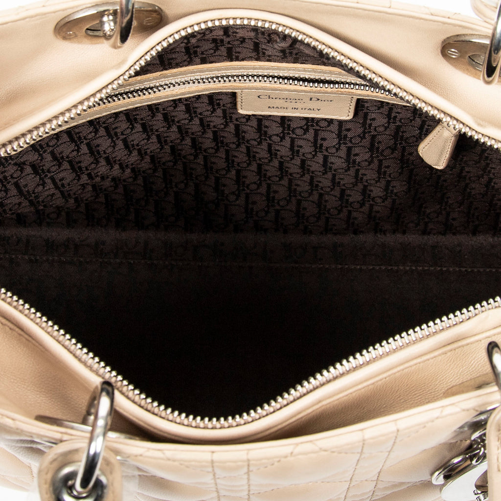 Shoulder Bag Large Lady Dior Zip Beige Cannage Lambskin Leather