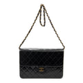 Shoulder Bag Vintage Push Lock Straight Flap Black Quilted Lambskin Leather
