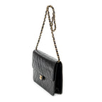 Shoulder Bag Vintage Push Lock Straight Flap Black Quilted Lambskin Leather