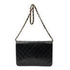 Shoulder Bag Vintage Push Lock Straight Flap Black Quilted Lambskin Leather