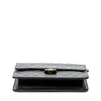 Shoulder Bag Vintage Push Lock Straight Flap Black Quilted Lambskin Leather