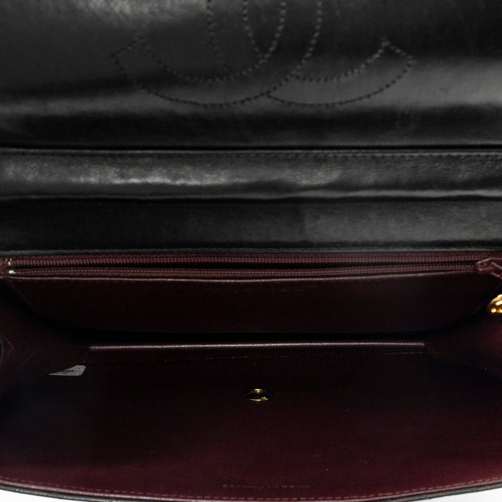 Shoulder Bag Vintage Push Lock Straight Flap Black Quilted Lambskin Leather