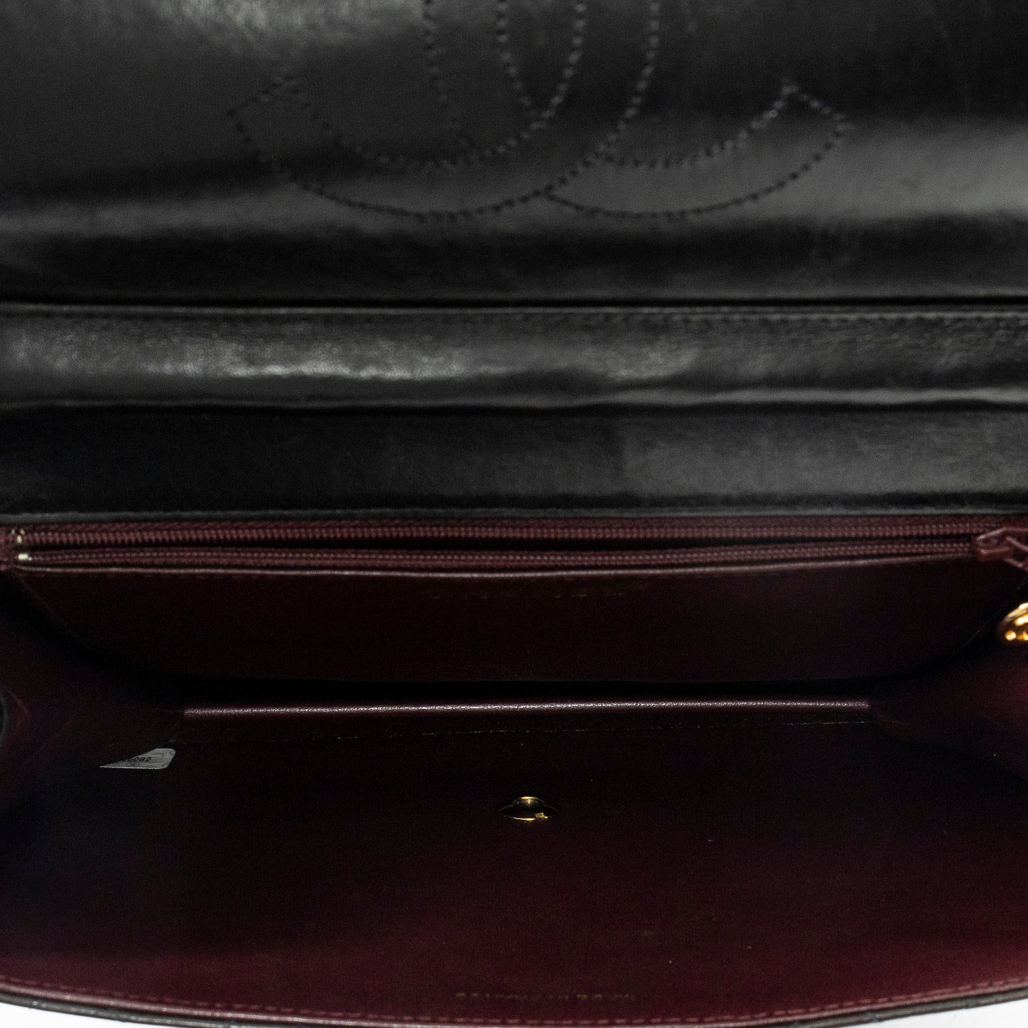 Shoulder Bag Vintage Push Lock Straight Flap Black Quilted Lambskin Leather