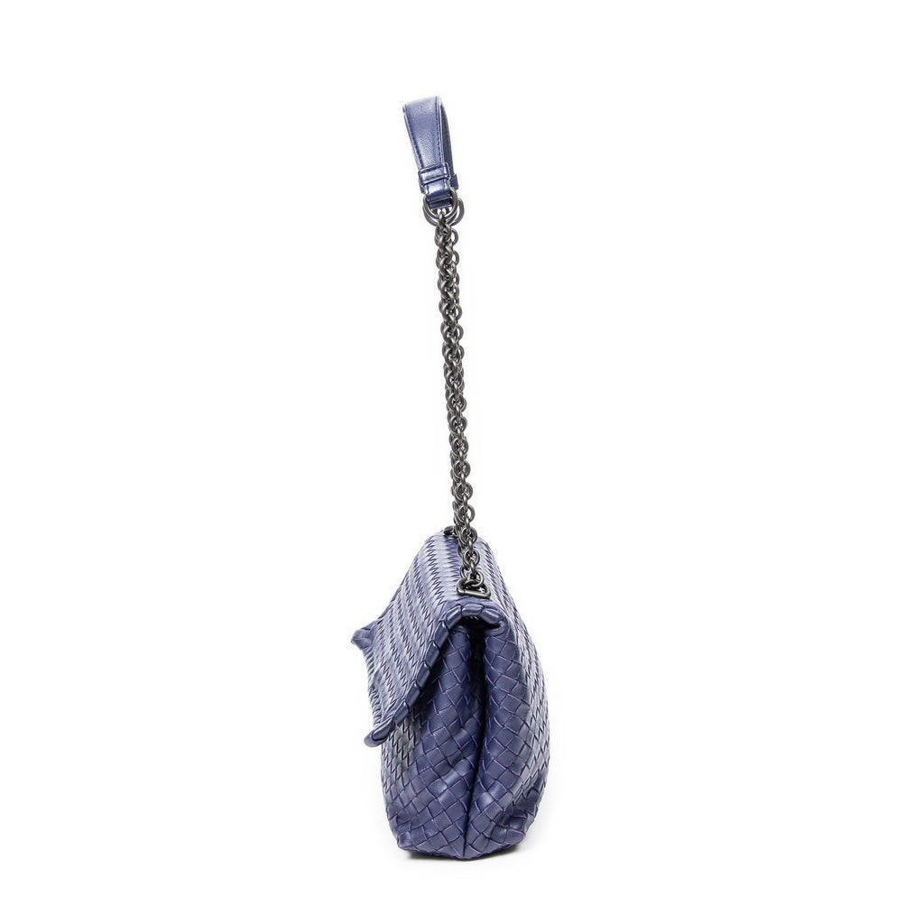 Shoulder Bag Small Olimpia Deep Blue Intrecciato Leather