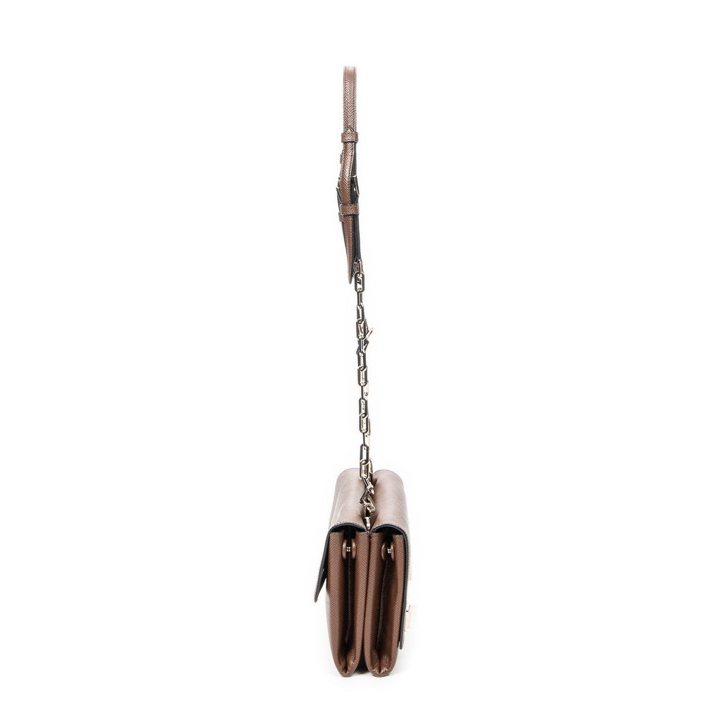 Shoulder Bag Double Turnlock Crossbody Brown Saffiano Leather