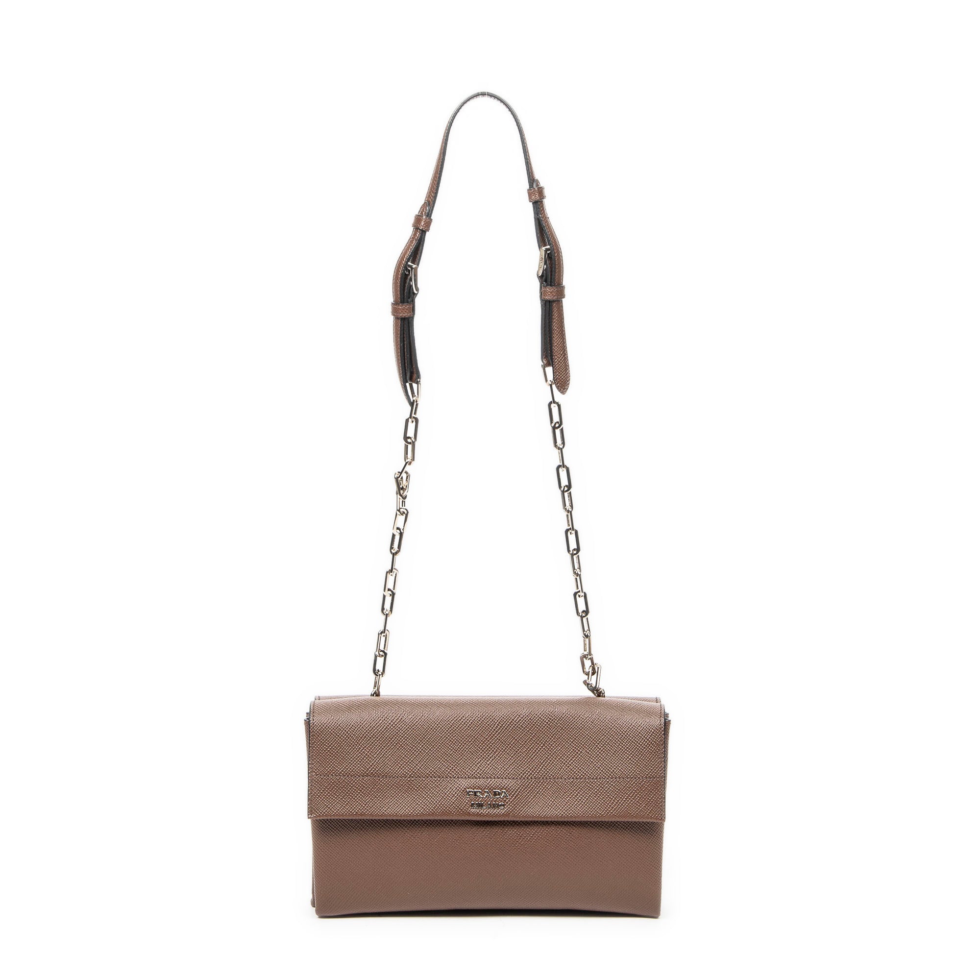 Shoulder Bag Double Turnlock Crossbody Brown Saffiano Leather