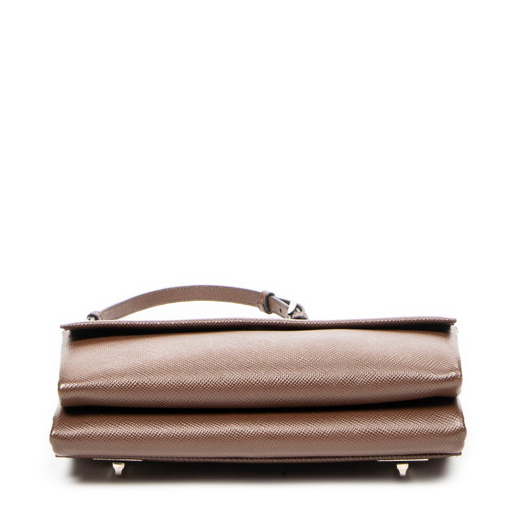 Shoulder Bag Double Turnlock Crossbody Brown Saffiano Leather