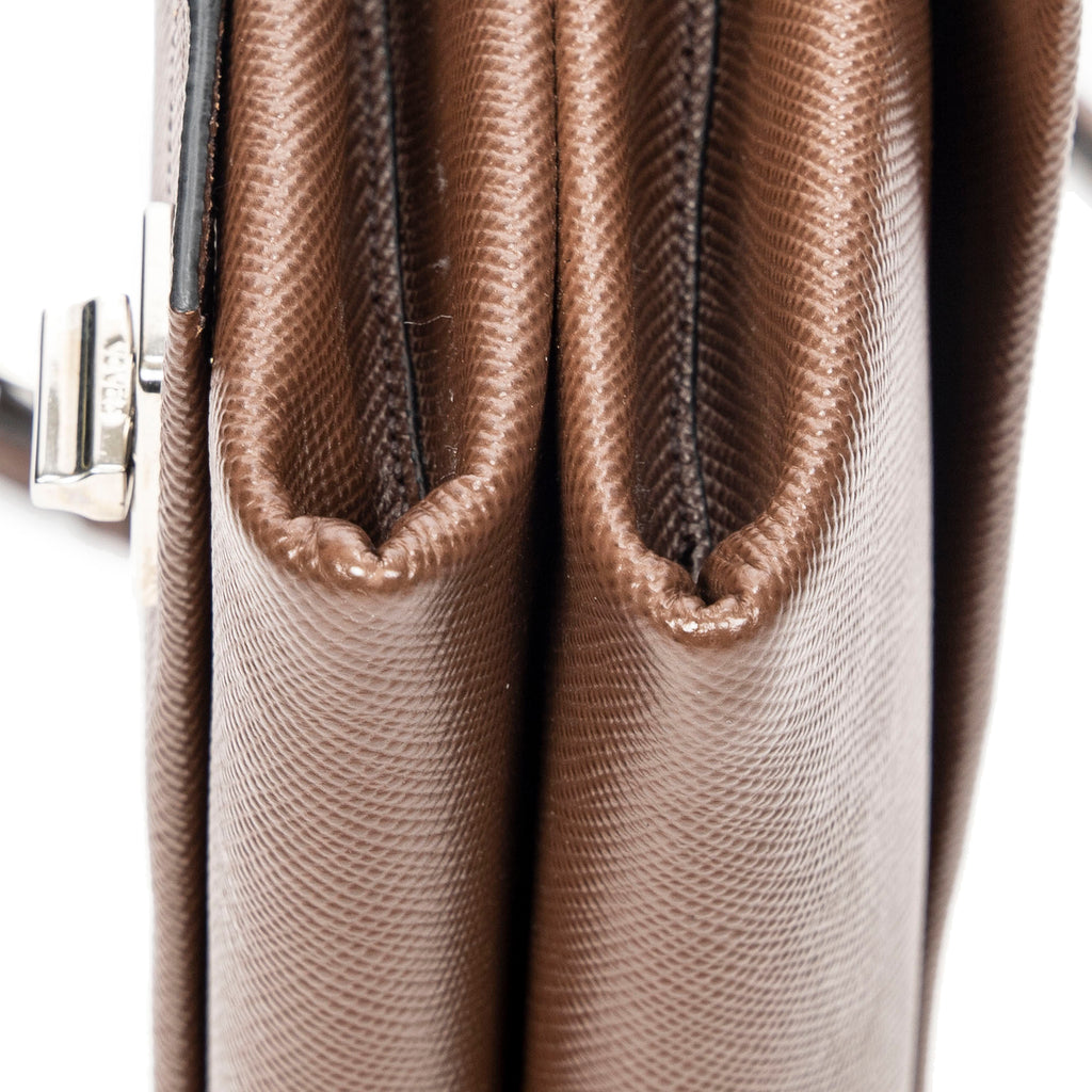 Shoulder Bag Double Turnlock Crossbody Brown Saffiano Leather