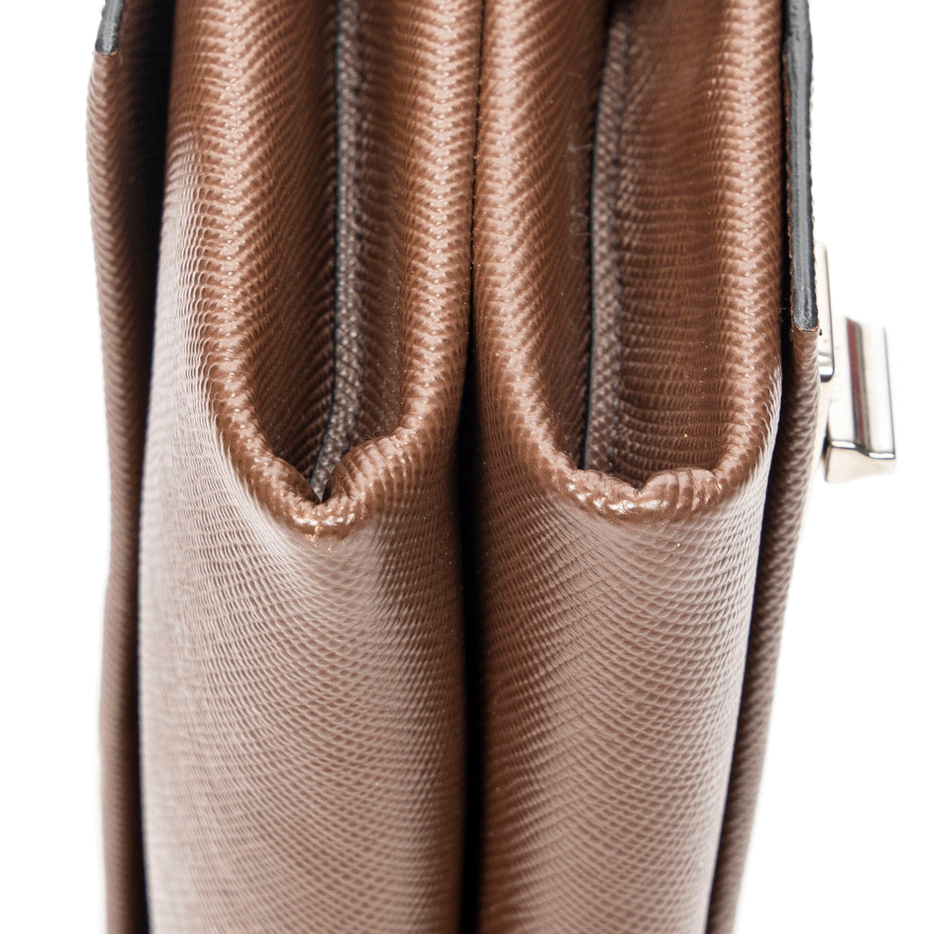 Shoulder Bag Double Turnlock Crossbody Brown Saffiano Leather