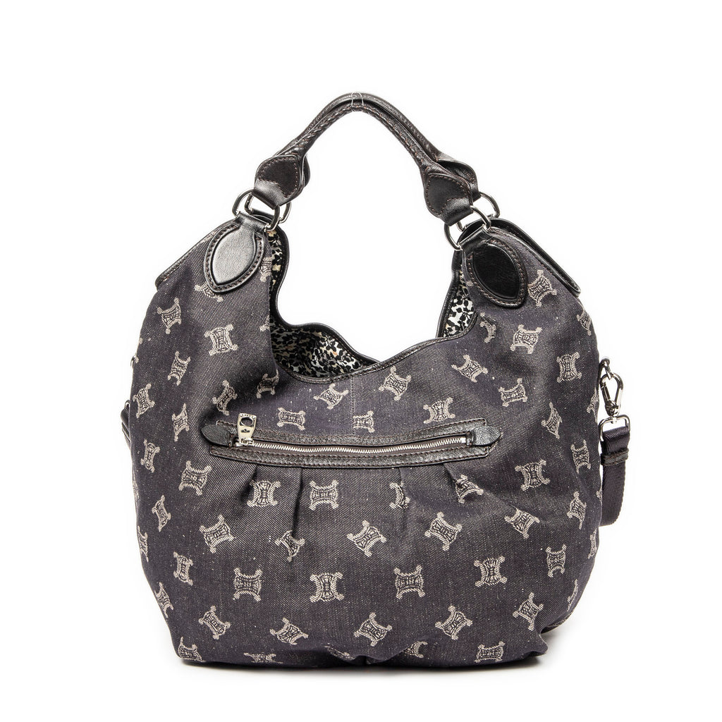 Shoulder Bag Front Pocket Hobo Blue Denim Macadam Denim Canvas