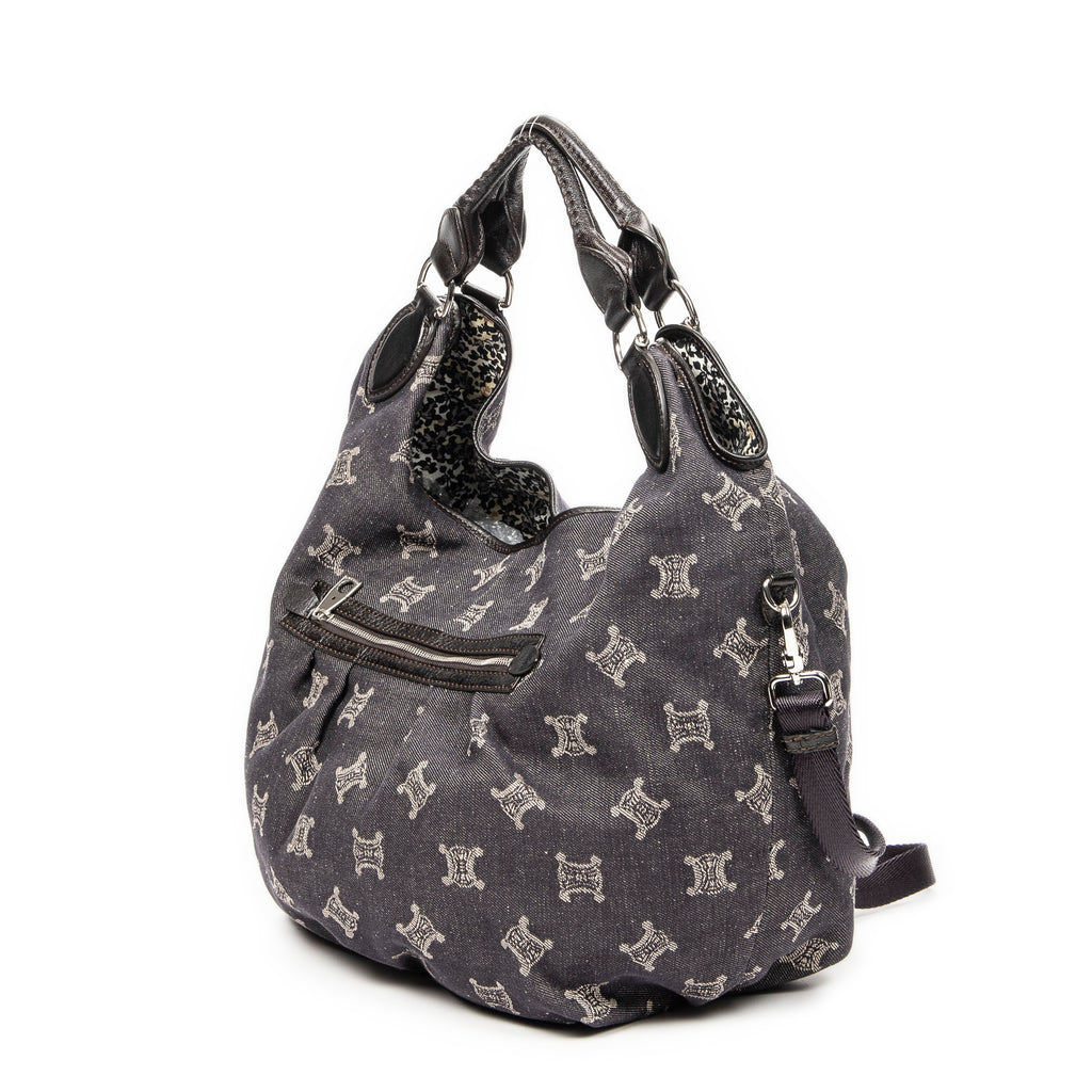 Shoulder Bag Front Pocket Hobo Blue Denim Macadam Denim Canvas