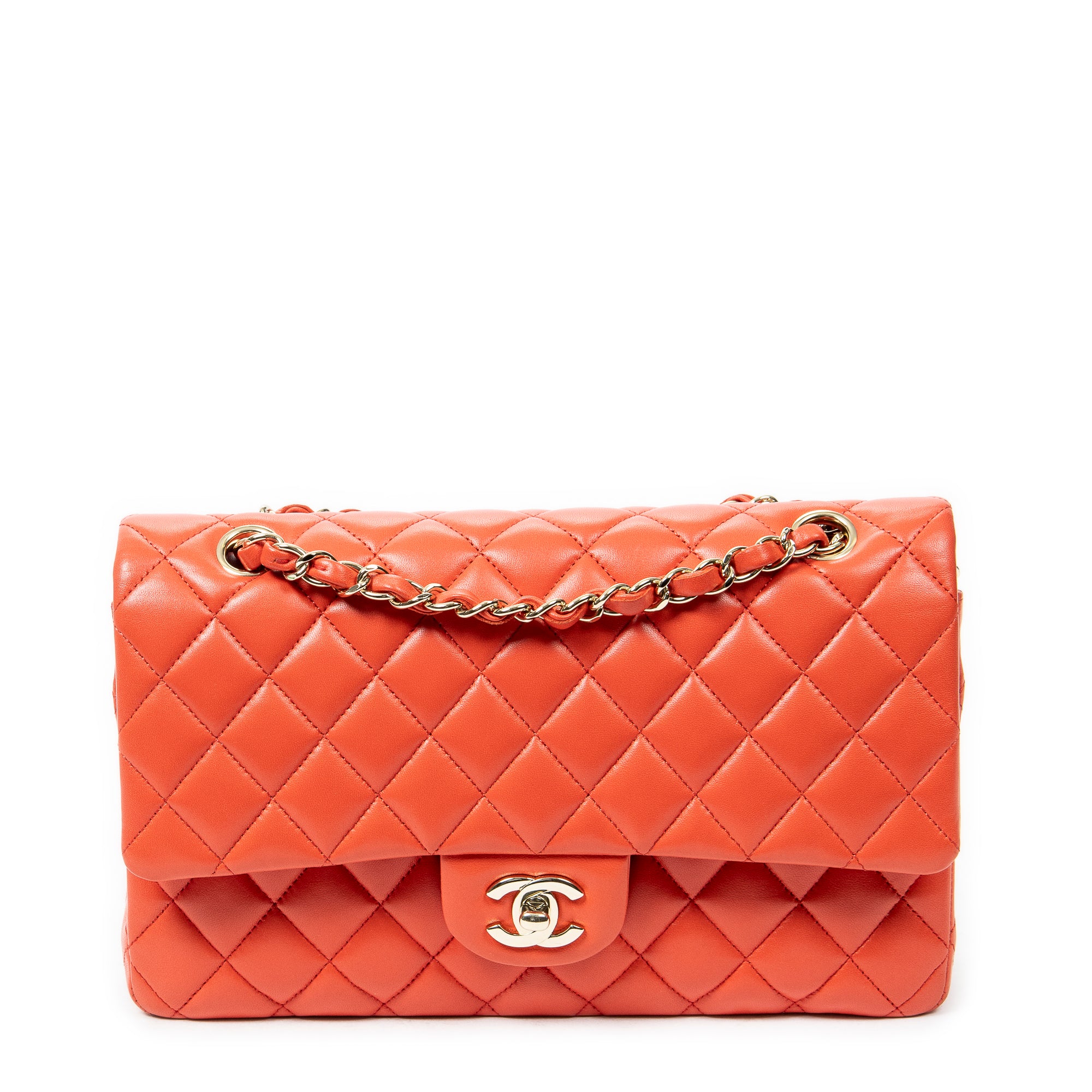 Shoulder Bag Classic Double Flap 26 Orange Quilted Lambskin Leather
