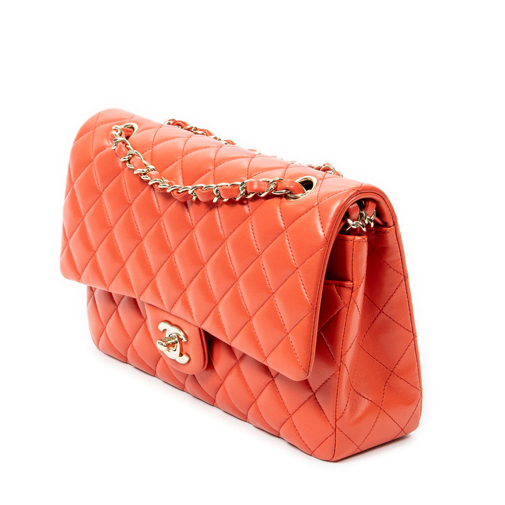 Shoulder Bag Classic Double Flap 26 Orange Quilted Lambskin Leather