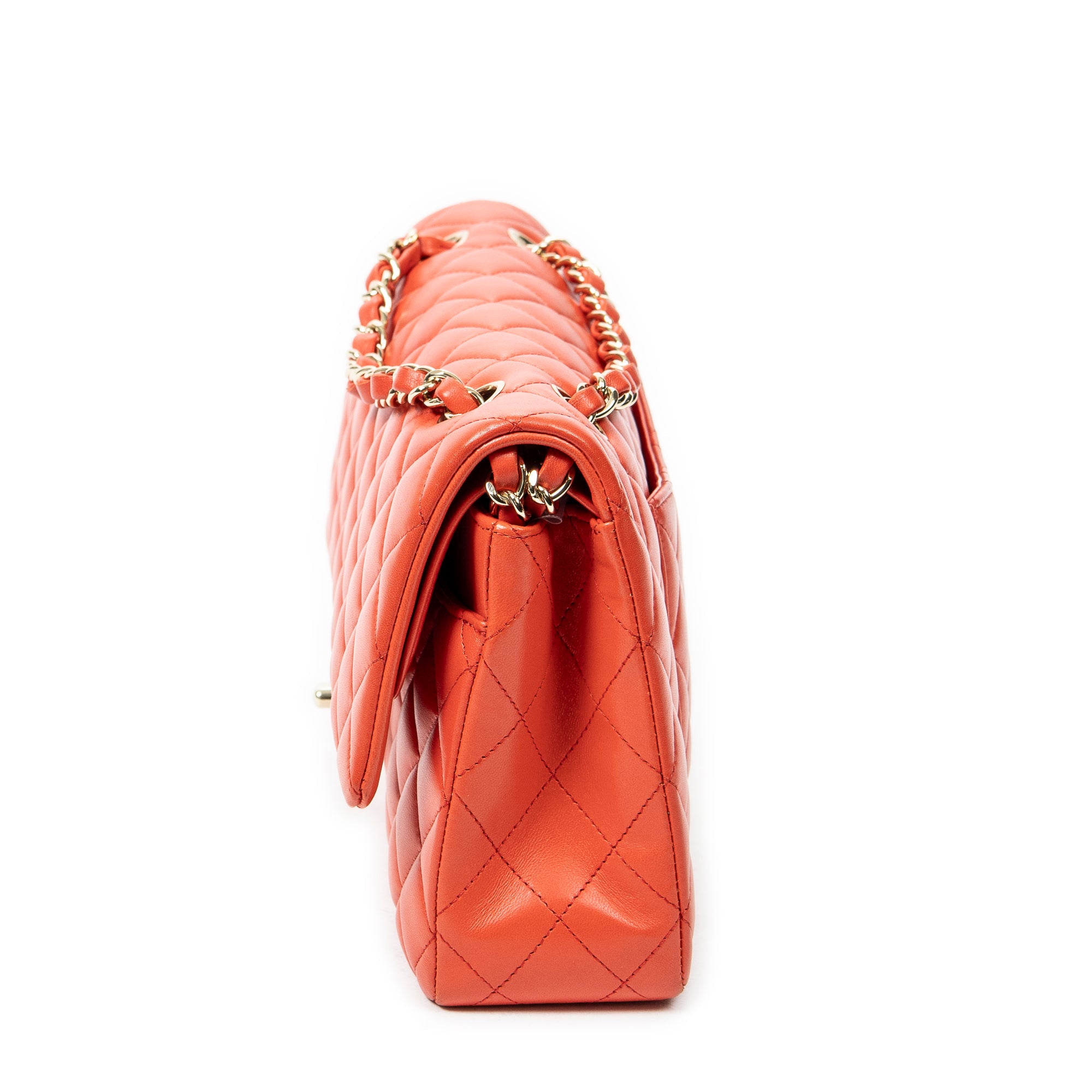 Shoulder Bag Classic Double Flap 26 Orange Quilted Lambskin Leather