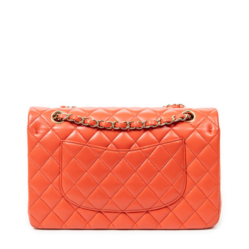 Shoulder Bag Classic Double Flap 26 Orange Quilted Lambskin Leather