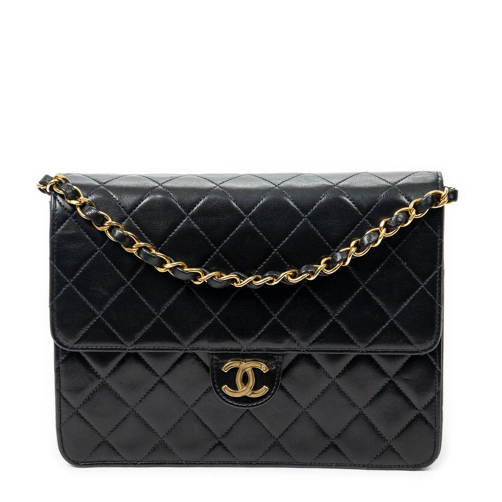 Chanel - Sac bandoulière droit vintage à fermoir poussoir - Noir