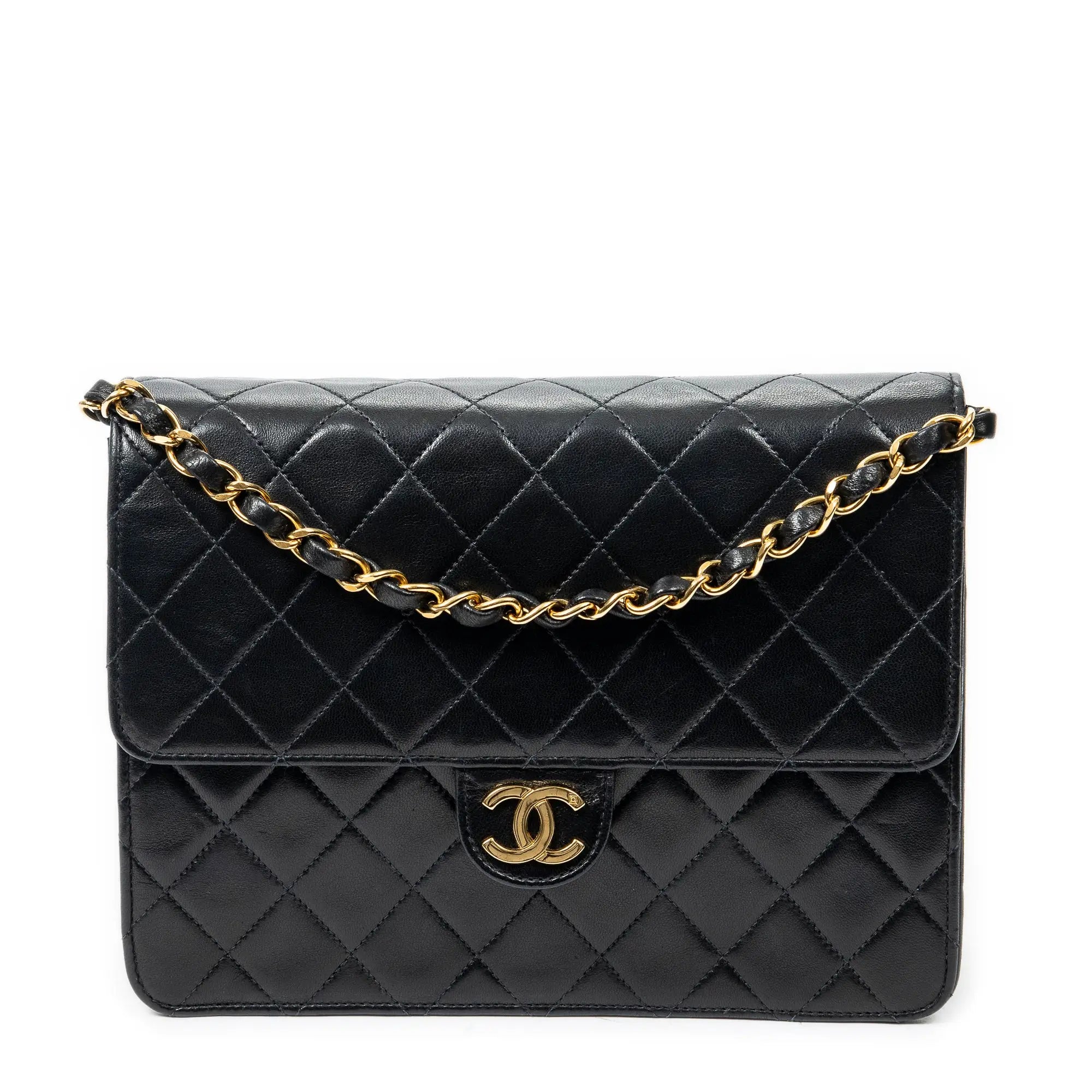Chanel - Sac bandoulière droit vintage à fermoir poussoir - Noir