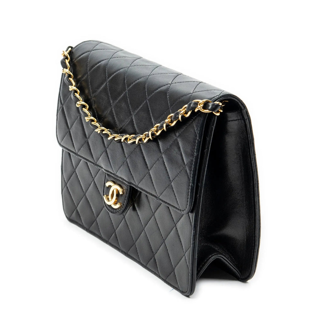 Chanel - Sac bandoulière droit vintage à fermoir poussoir - Noir