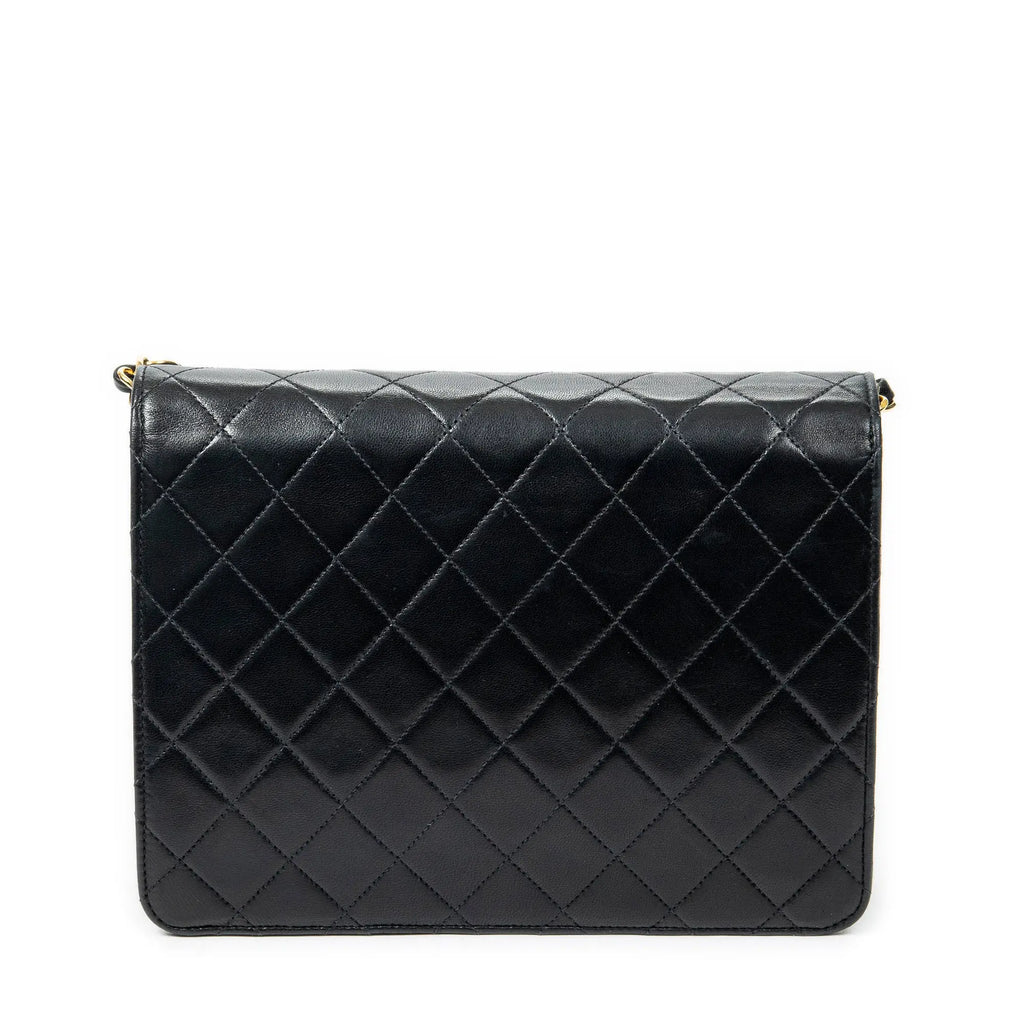 Chanel - Sac bandoulière droit vintage à fermoir poussoir - Noir