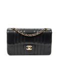 Shoulder Bag Vertical Stitch Single Flap 26 Black Quilted Vertical Lambskin Leather