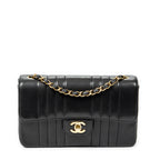 Shoulder Bag Vertical Stitch Single Flap 26 Black Quilted Vertical Lambskin Leather